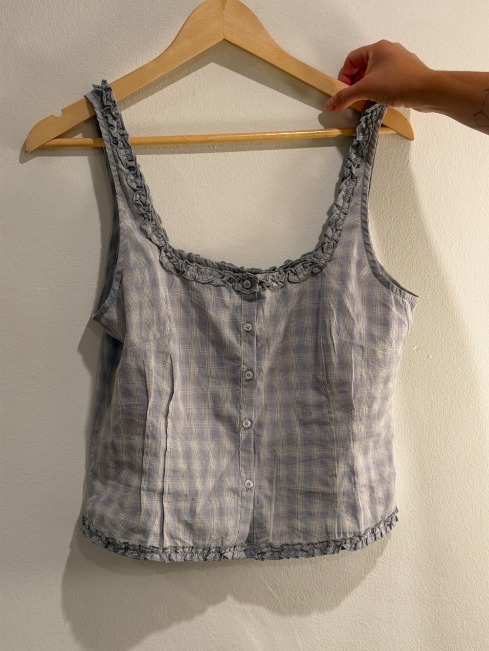 Deiji Studios Button Frill Top in Blue Check